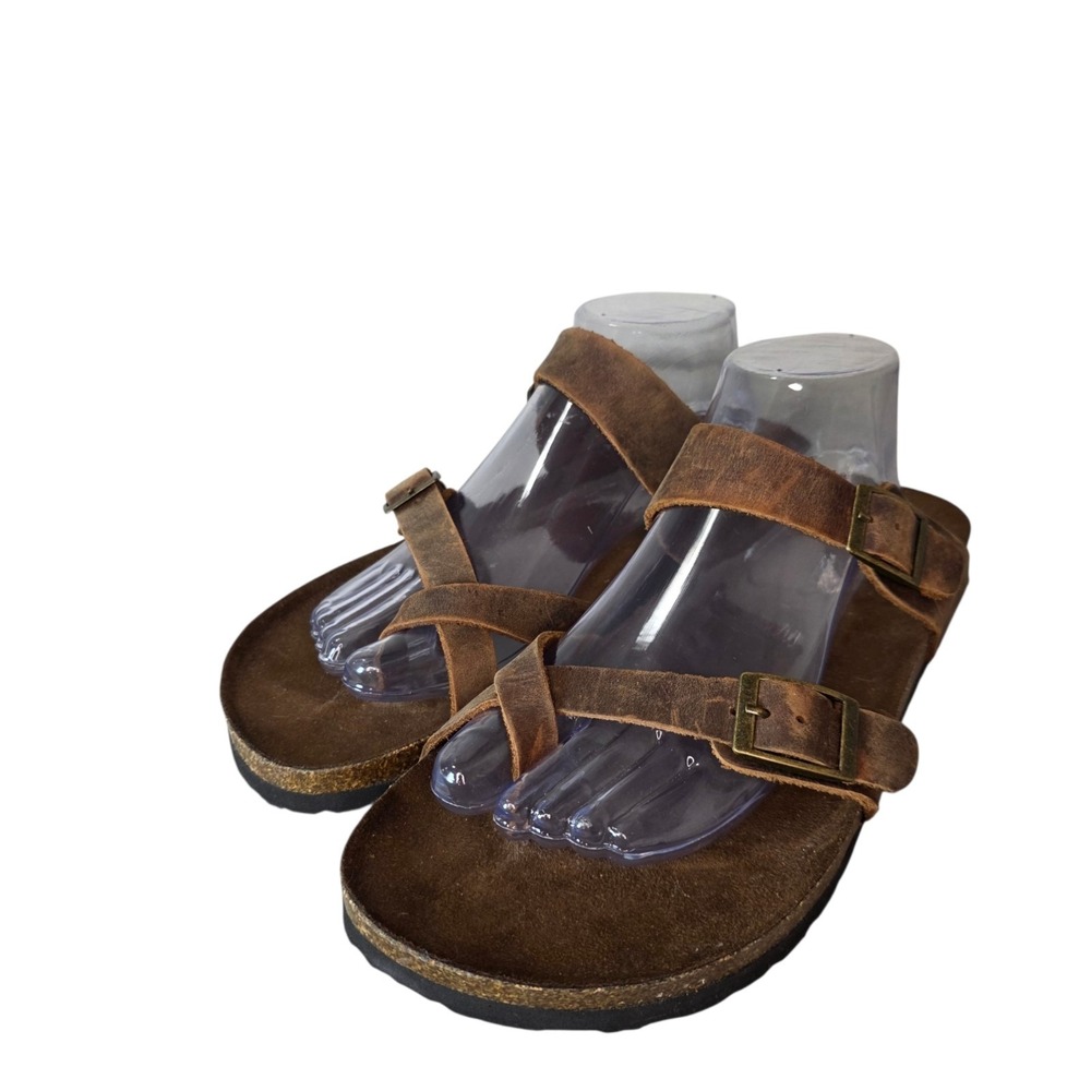 White Mountain Gracie Womens 10M Brown Leather Buckle Comfort Footbed Sandals